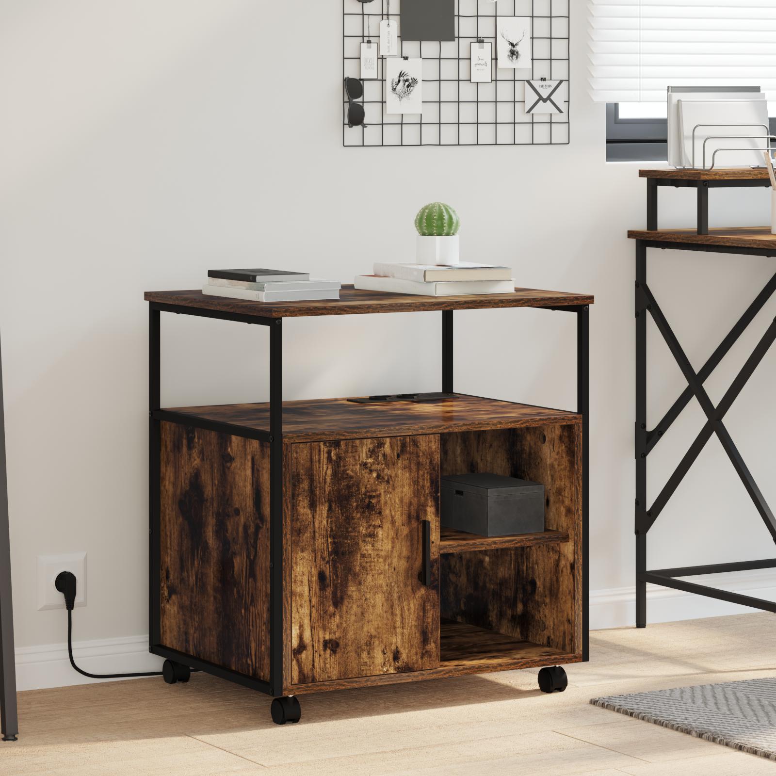 Kontorskab med hjul Røget eg 60 x 46 x 67 cm Konstrueret træ