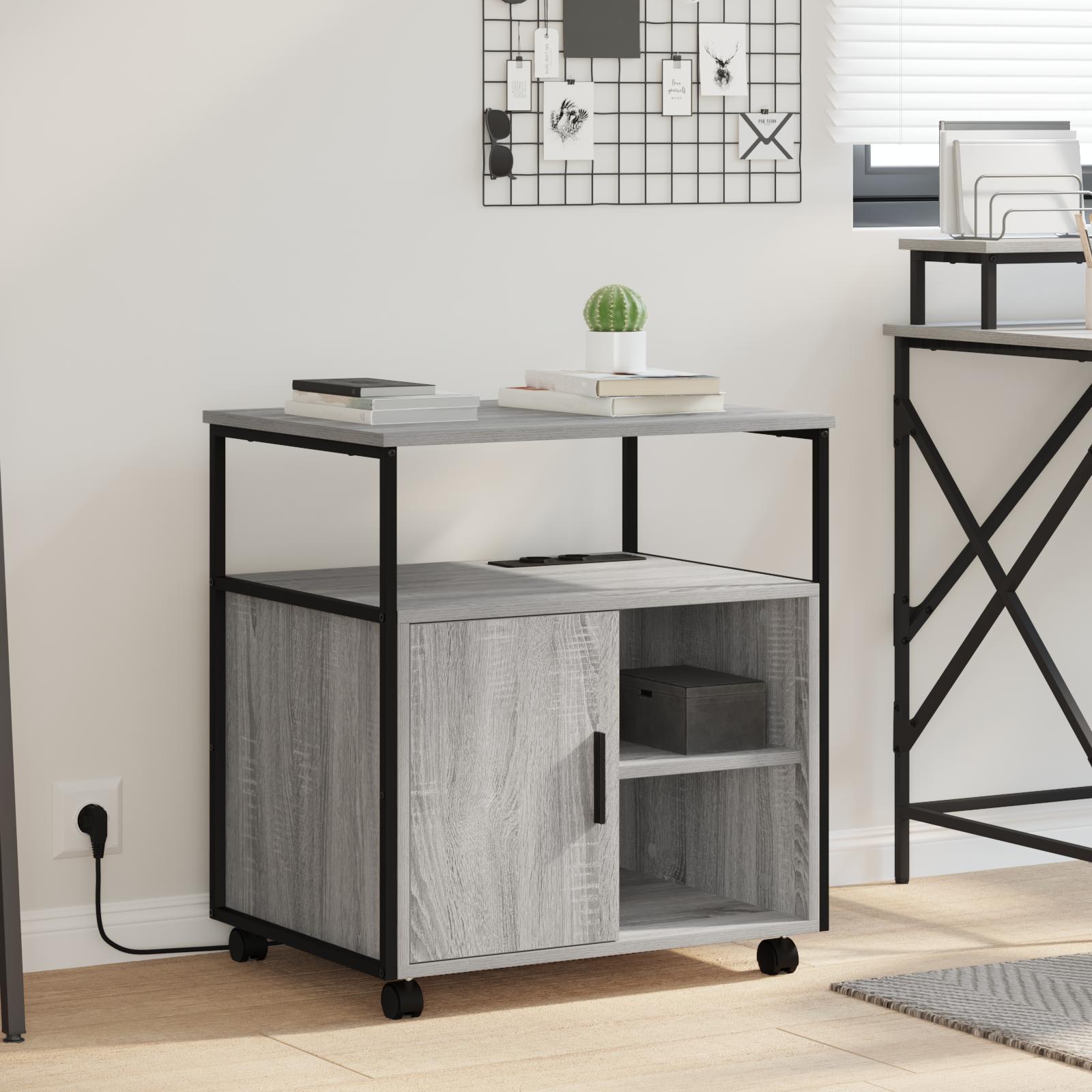Kontorskab med opladningsstation Grå sonoma-eg 61 x 46 x 67 cm billede