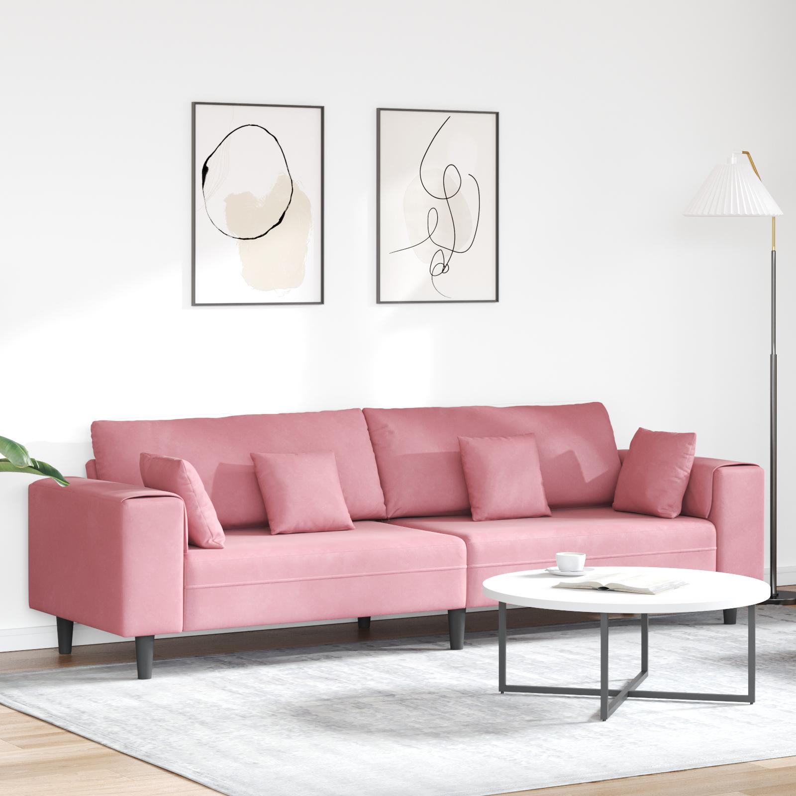 Fløjls Sofa med pude med pude Lyserød 209 cm Fløjl