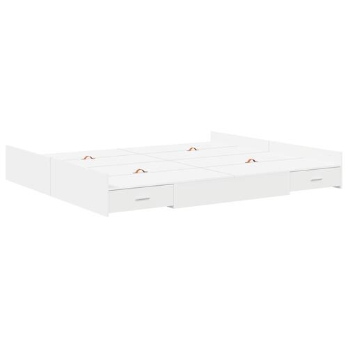 Seng med opbevaring med skuffe med hovedgærde med opbevaring Hvid 200 x 200 cm