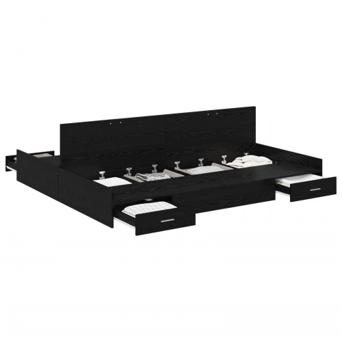 Sengeramme med opbevaring Sort eg 180 x 200 cm Konstrueret træ