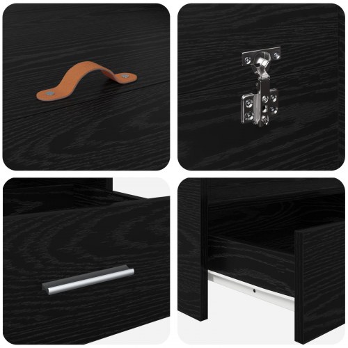 Sengeramme med opbevaring Sort eg 180 x 200 cm Konstrueret træ