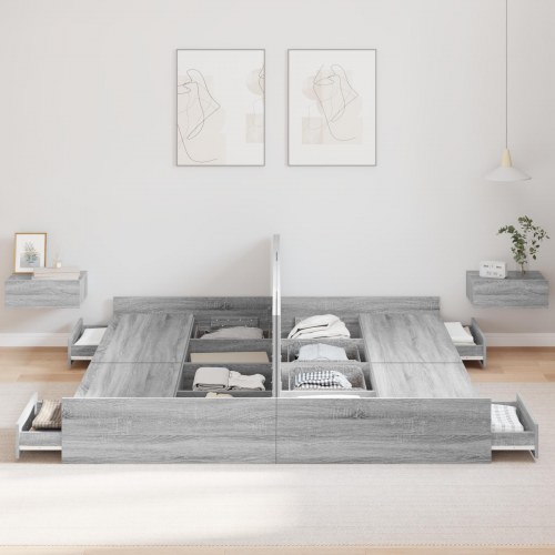 Sengeramme med opbevaring med skuffe Grå sonoma-eg 180 x 200 cm