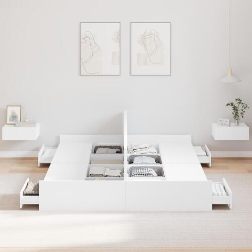 Seng med opbevaring med skuffe med hovedgærde med opbevaring Hvid 160 x 200 cm