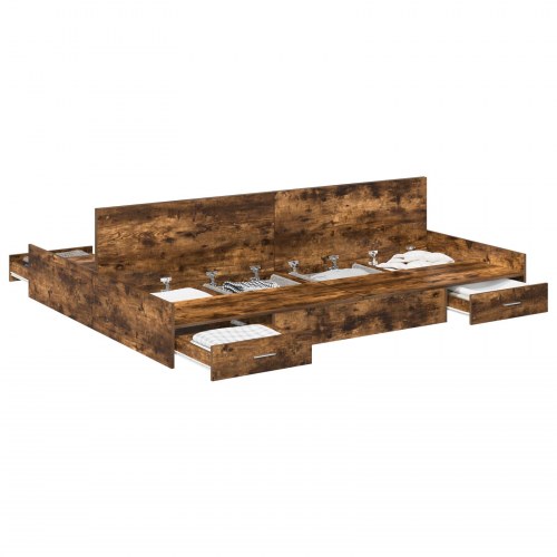 Sengeramme med opbevaring Røget eg 160 x 200 cm Konstrueret træ