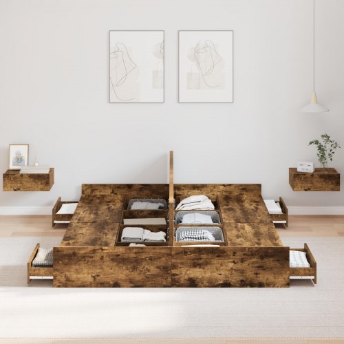 Sengeramme med opbevaring Røget eg 160 x 200 cm Konstrueret træ