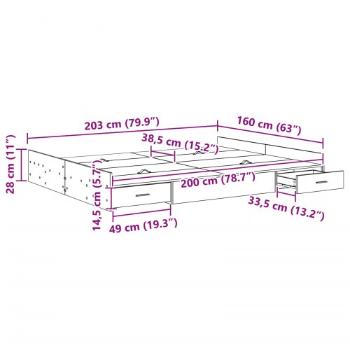 Sengeramme med opbevaring Røget eg 160 x 200 cm Konstrueret træ