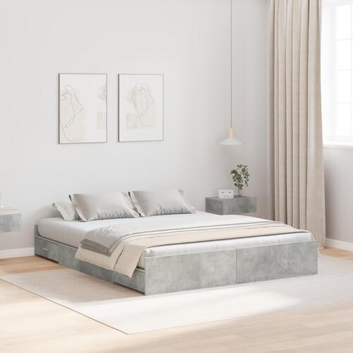 Seng med opbevaring med skuffe med hovedgærde med opbevaring Betongrå 140 x 200 cm