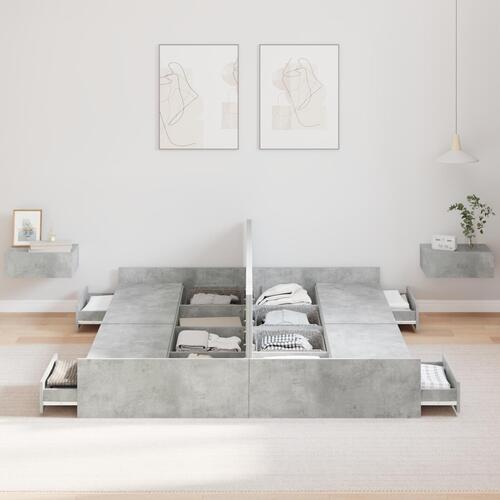Seng med opbevaring med skuffe med hovedgærde med opbevaring Betongrå 140 x 200 cm