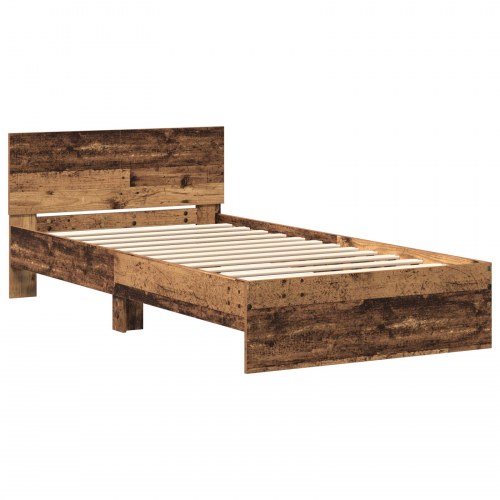 Sengeramme med sengegavl 100 x 200 cm - gammelt træ