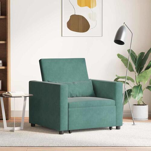 3-i-1 Enkelt Sofa Seng Konvertibel Mørkegrøn Velour