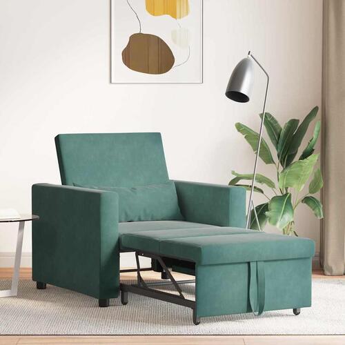 3-i-1 Enkelt Sofa Seng Konvertibel Mørkegrøn Velour