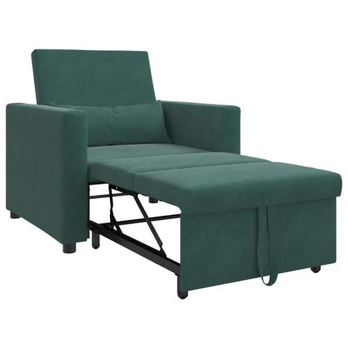 3-i-1 Enkelt Sofa Seng Konvertibel Mørkegrøn Velour
