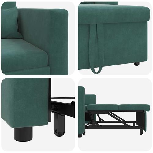 3-i-1 Enkelt Sofa Seng Konvertibel Mørkegrøn Velour