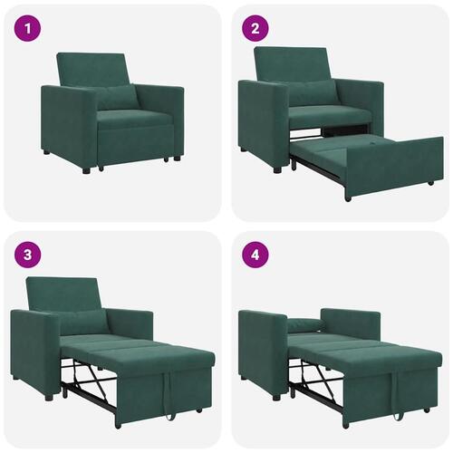 3-i-1 Enkelt Sofa Seng Konvertibel Mørkegrøn Velour