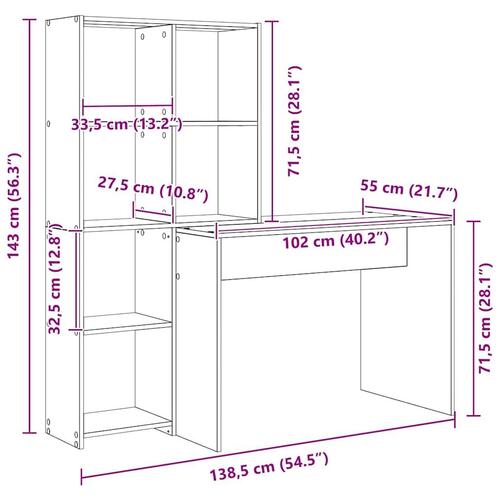 Bord med hylde Røget eg 138.5 x 55 x 143 cm Konstrueret træ