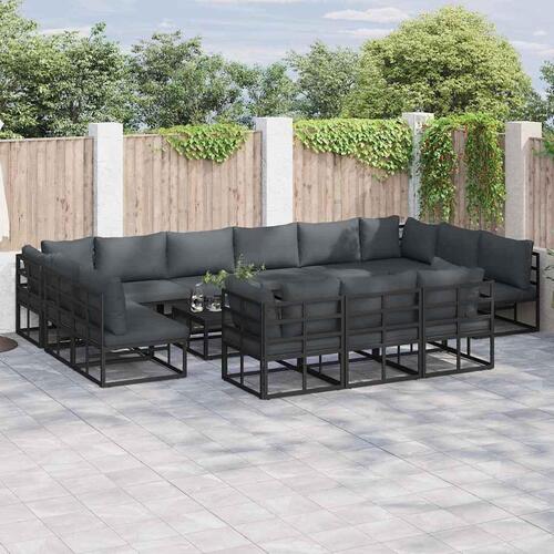 Havesofa Sæt med pude med pude 14 stk Sort 70 x 70 x 32 cm Aluminium