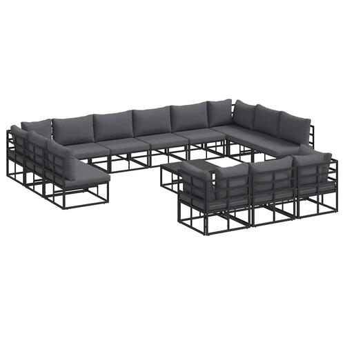 Havesofa Sæt med pude med pude 14 stk Sort 70 x 70 x 32 cm Aluminium