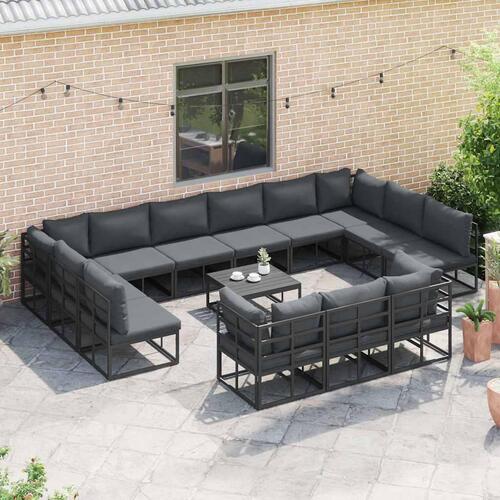 Havesofa Sæt med pude med pude 14 stk Sort 70 x 70 x 32 cm Aluminium