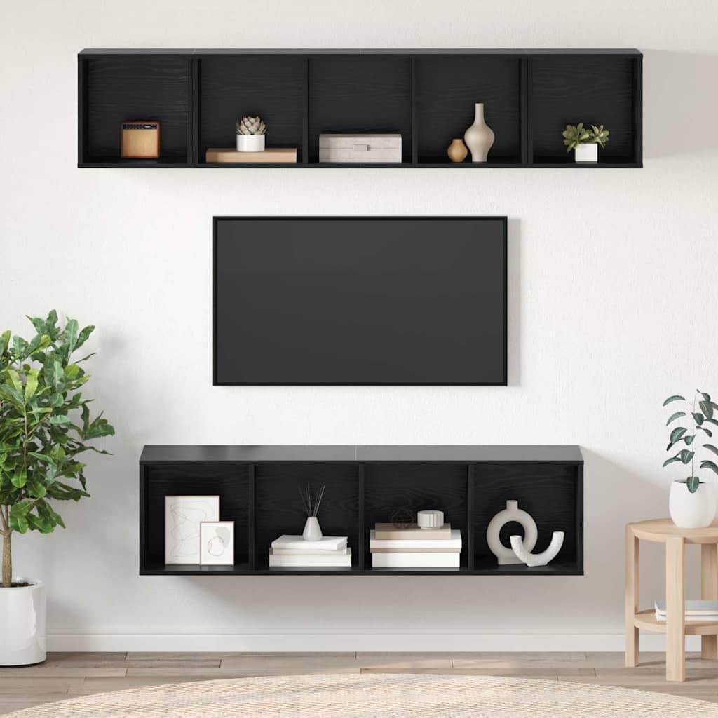 TV-møbelsæt 4 stk Sort eg 37 x 37 x 142.5 cm Konstrueret træ