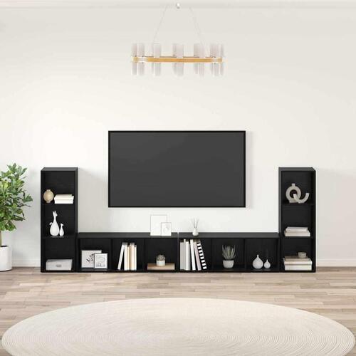 TV-skab med hylde 4 stk Sort Eg 37 x 35 x 107.5 cm Ingeniørtræ