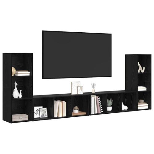 TV-skab med hylde 4 stk Sort Eg 37 x 35 x 107.5 cm Ingeniørtræ