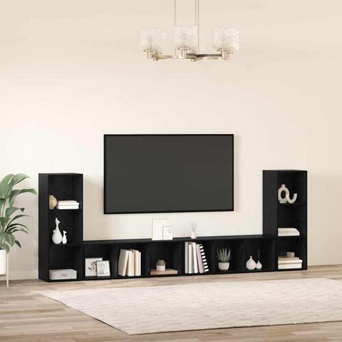 TV-skab med hylde 4 stk Sort Eg 37 x 35 x 107.5 cm Ingeniørtræ