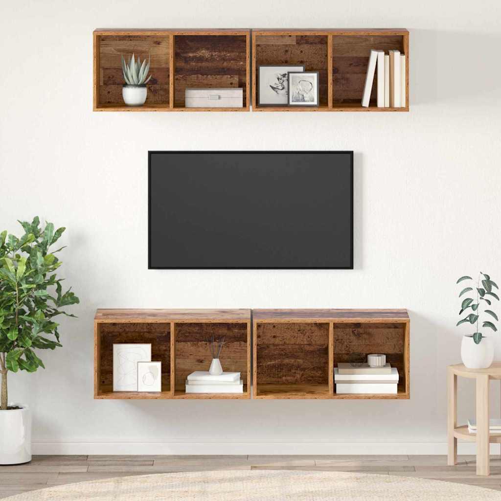 Væg TV Skab 4 stk Gammelt træ 37 x 37 x 72 cm Konstrueret træ
