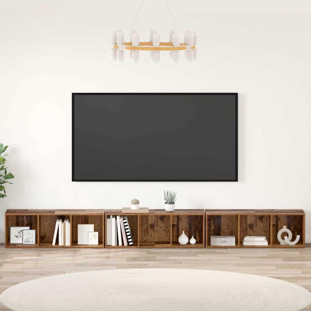 TV-skab 3 stk Gammelt træ 37 x 35 x 107.5 cm Ingeniørtræ
