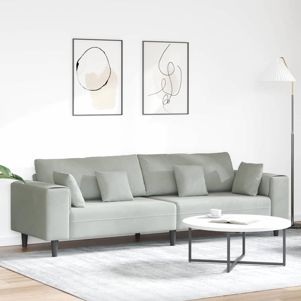 Fløjls Sofa med pude med pude Lysegrå 208 cm Fløjl