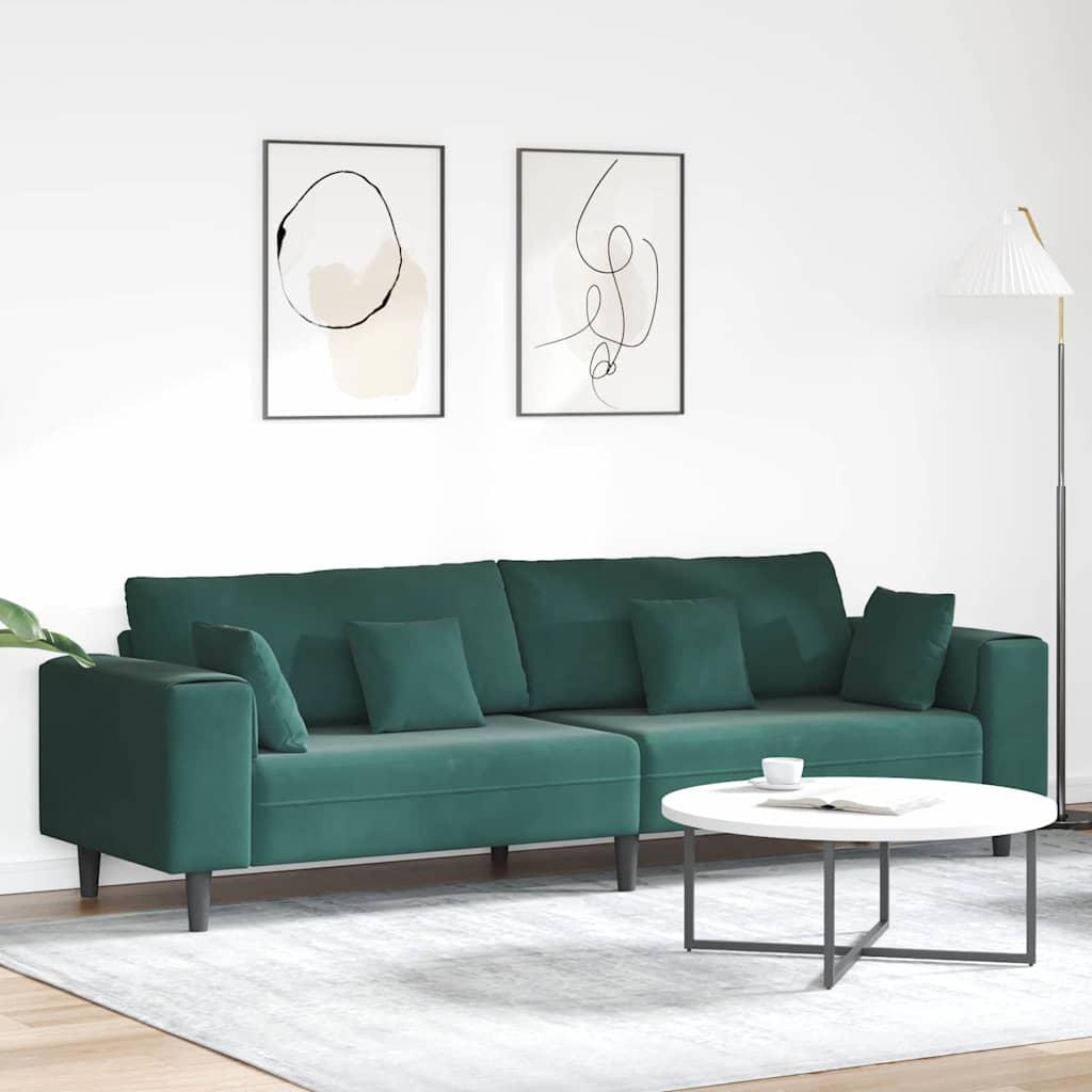 Fløjls Sofa med pude med pude Mørkegrøn 208 cm Fløjl