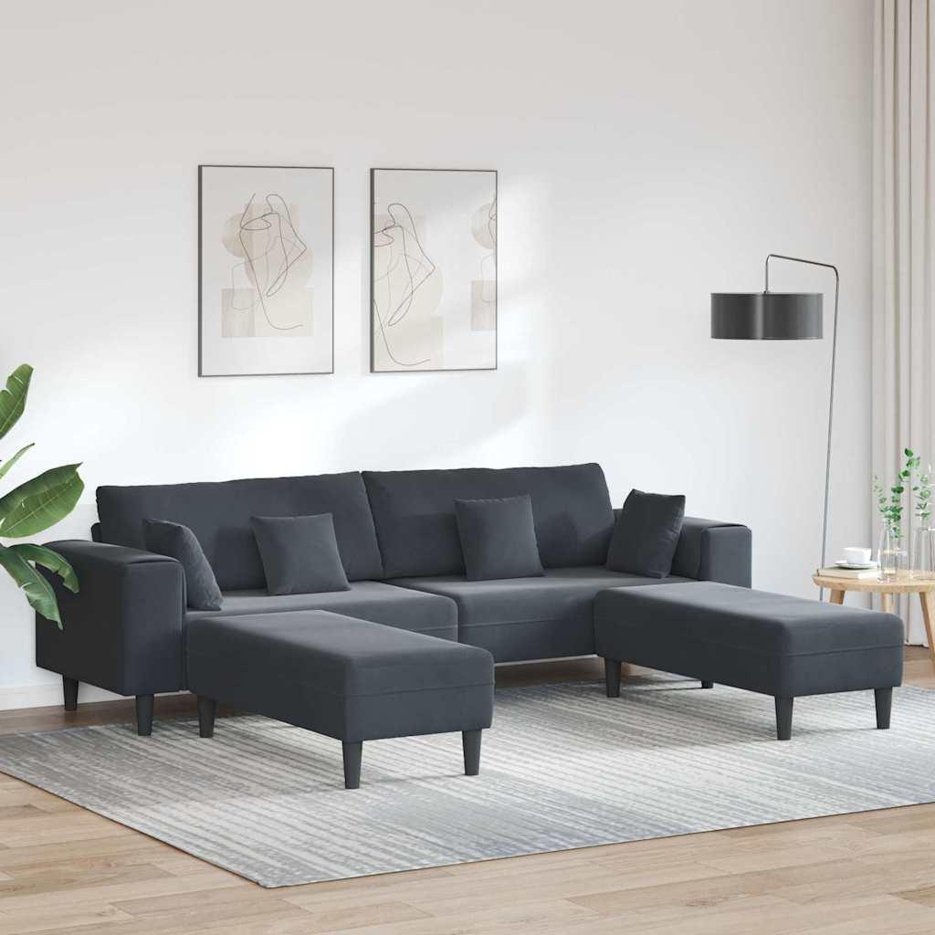 Fløjls Sofa med pude med pude 3 stk Mørkegrå 208 cm Fløjl