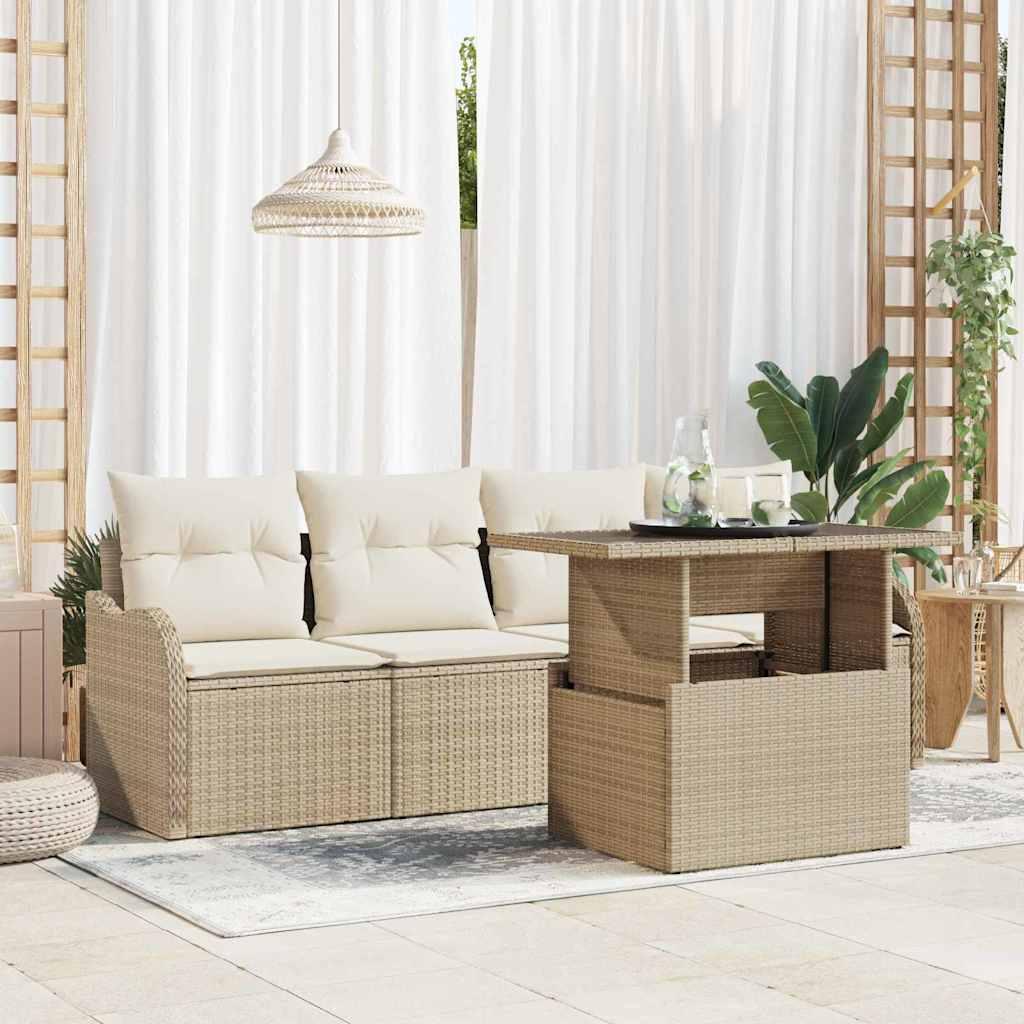Havesofa Sæt med pude 5 stk Beige 100 x 55 x 73 cm Poly rattan billede