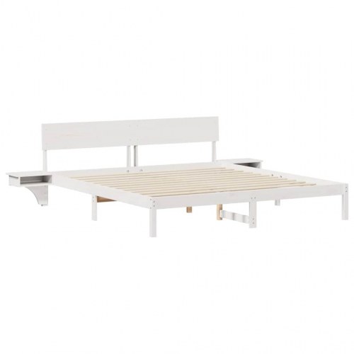 Sengestel med hovedgærde Hvid 200 x 200 cm Massivt fyrretræ