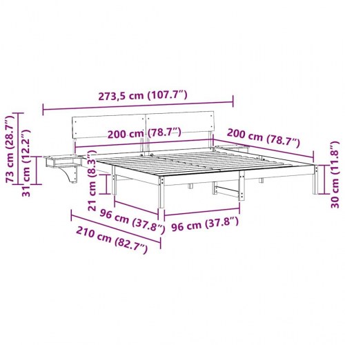 Sengestel med hovedgærde Hvid 200 x 200 cm Massivt fyrretræ