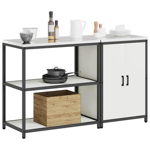 Køkkenopbevaringssæt med hylde med opbevaring med dør Indstillelig 2 stk Hvid 150 x 50 x 92 cm