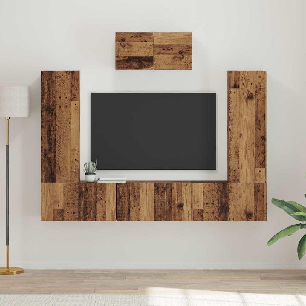 TV-møbelsæt 7 stk Gammelt træ 180 x 30 x 120 cm Konstrueret træ
