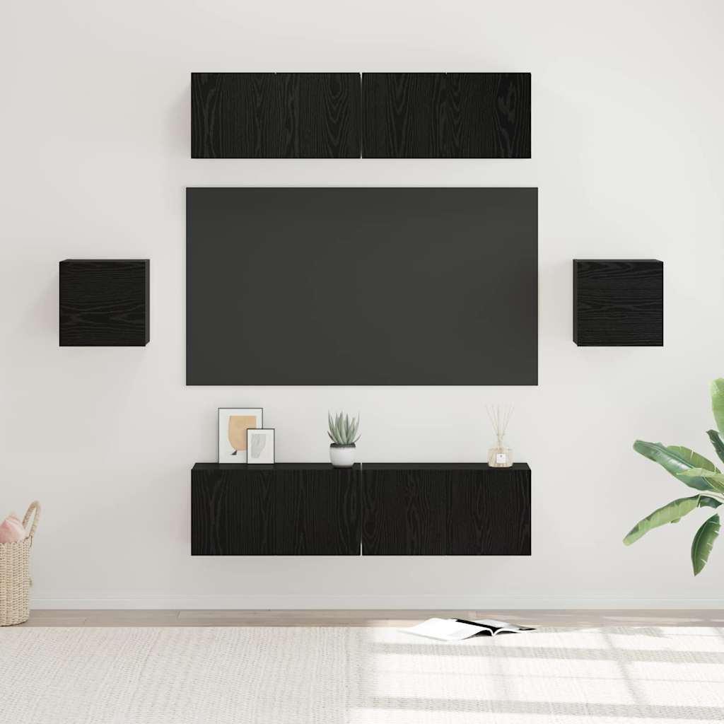 TV-møbelsæt 6 stk Sort Eg 60 x 30 x 30 cm Konstrueret træ