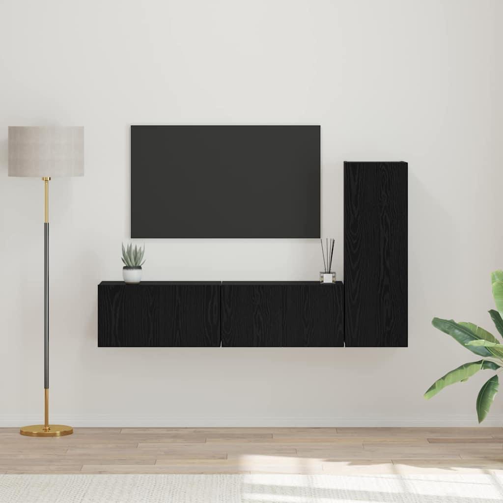 TV-skabssæt 3 stk Sort Eg 150,5 x 30 x 90 cm Konstrueret træ