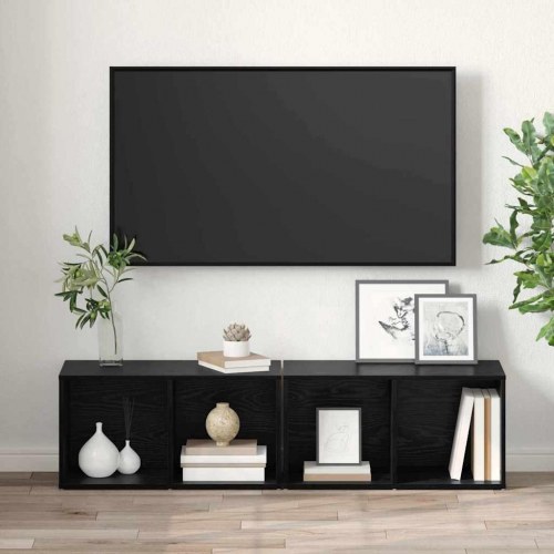 TV-møbelsæt 2 stk Sort eg 37 x 35 x 107 cm Konstrueret træ
