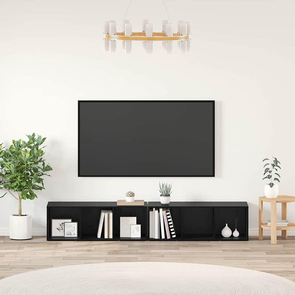 TV-møbelsæt 2 stk Sort eg 37 x 35 x 107 cm Konstrueret træ