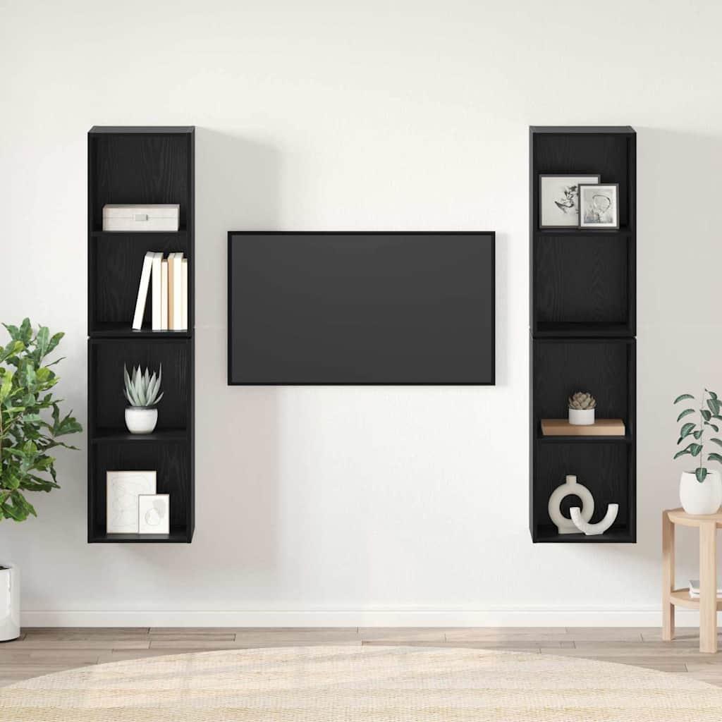 Væg TV Skab 4 stk Sort Eg 37 x 37 x 72 cm Konstrueret træ