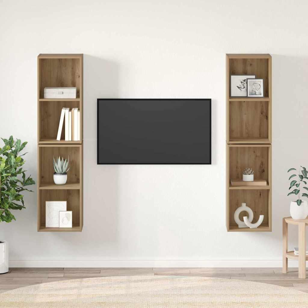 Væg TV Skab med hylde med opbevaring 4 stk Artisan egetræ 37 x 37 x 72 cm