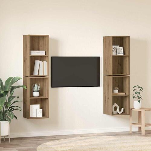 Væg TV Skab med hylde med opbevaring 4 stk Artisan egetræ 37 x 37 x 72 cm