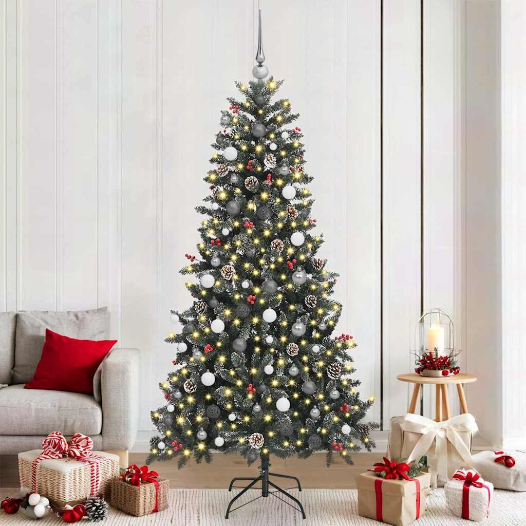 Kunstigt juletræ med LED-lys og stativ 210 cm grøn