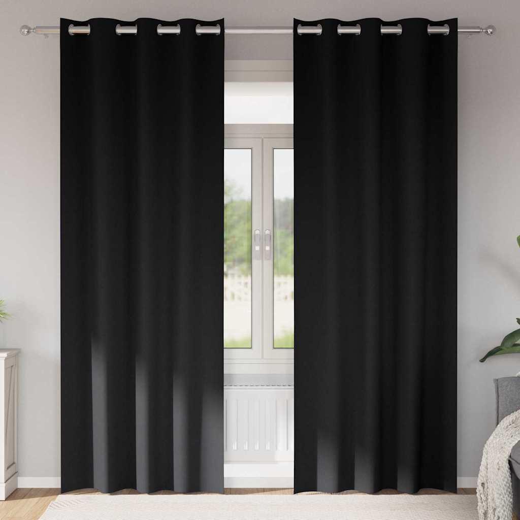 Mørklægningsgardiner Med Ringe 2 Dele 140 X - Sort / 260 cm / Øjer