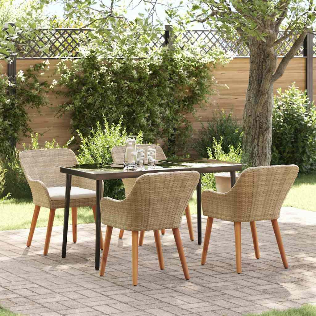 5 Stykker Have Spisebord Beige Poly Rattan