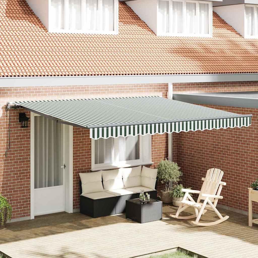 Utrækkelig Markise Grøn og hvid 400 ×300 cm Stof billede