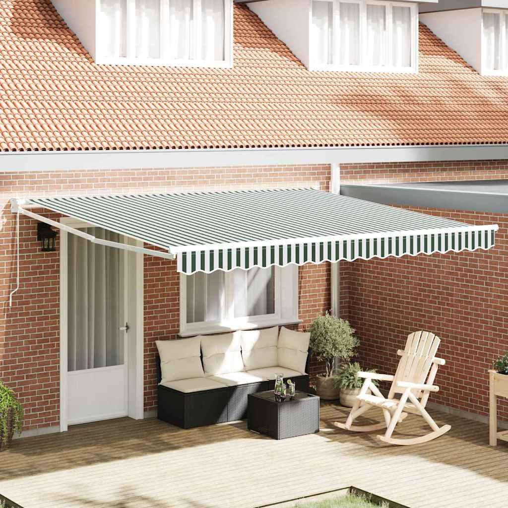 Utrækkelig Markise Grøn og hvid 400 × 300 cm Polyester billede