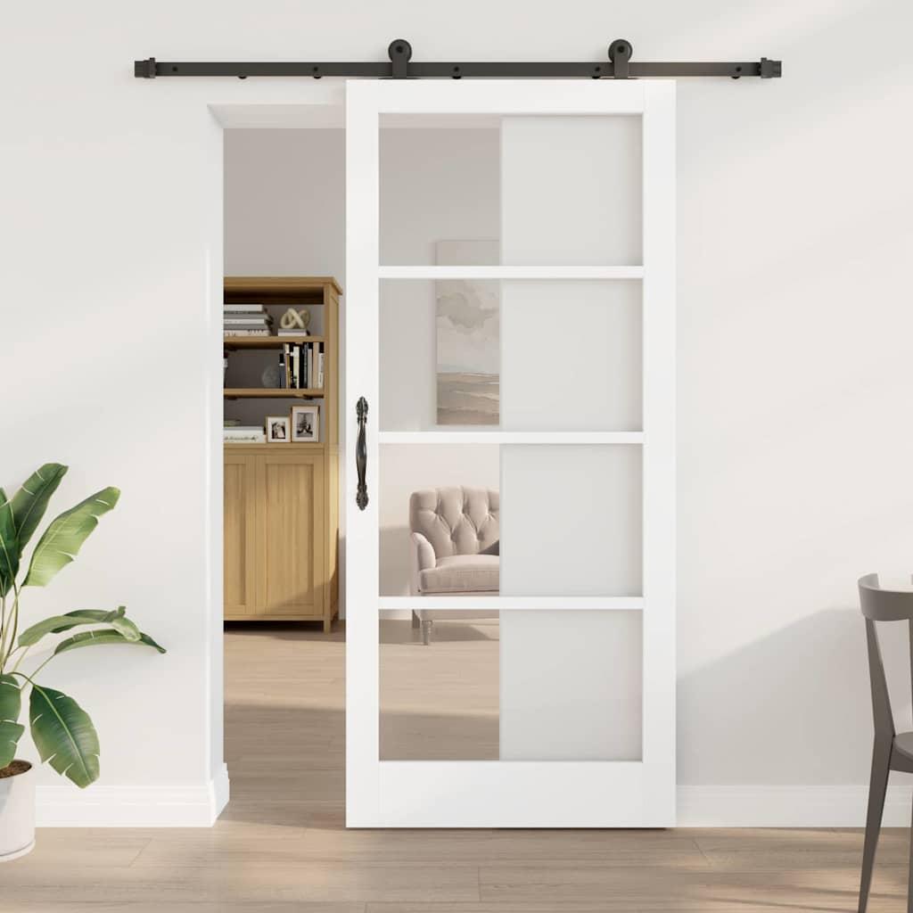 Skydedør ORKDAL - hvid/sort 93 × 211 cm i fyrretræ og glas billede